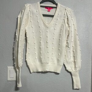 Lilly Pulitzer Cream V-Neck Pom-Pom Knit Sweater